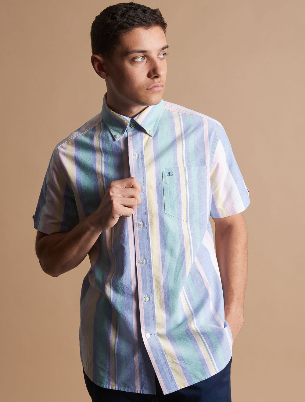 Chemises Ben Sherman Short Sleeve Brighton Oxford Organic Stripe Multicolore Stripes | ZWA-13587735